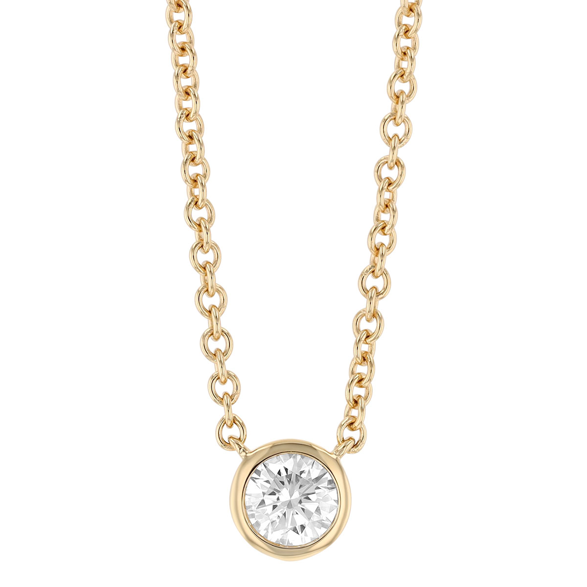 Bezel Set Round Diamond Solitaire Pendant in Yellow Gold, 16