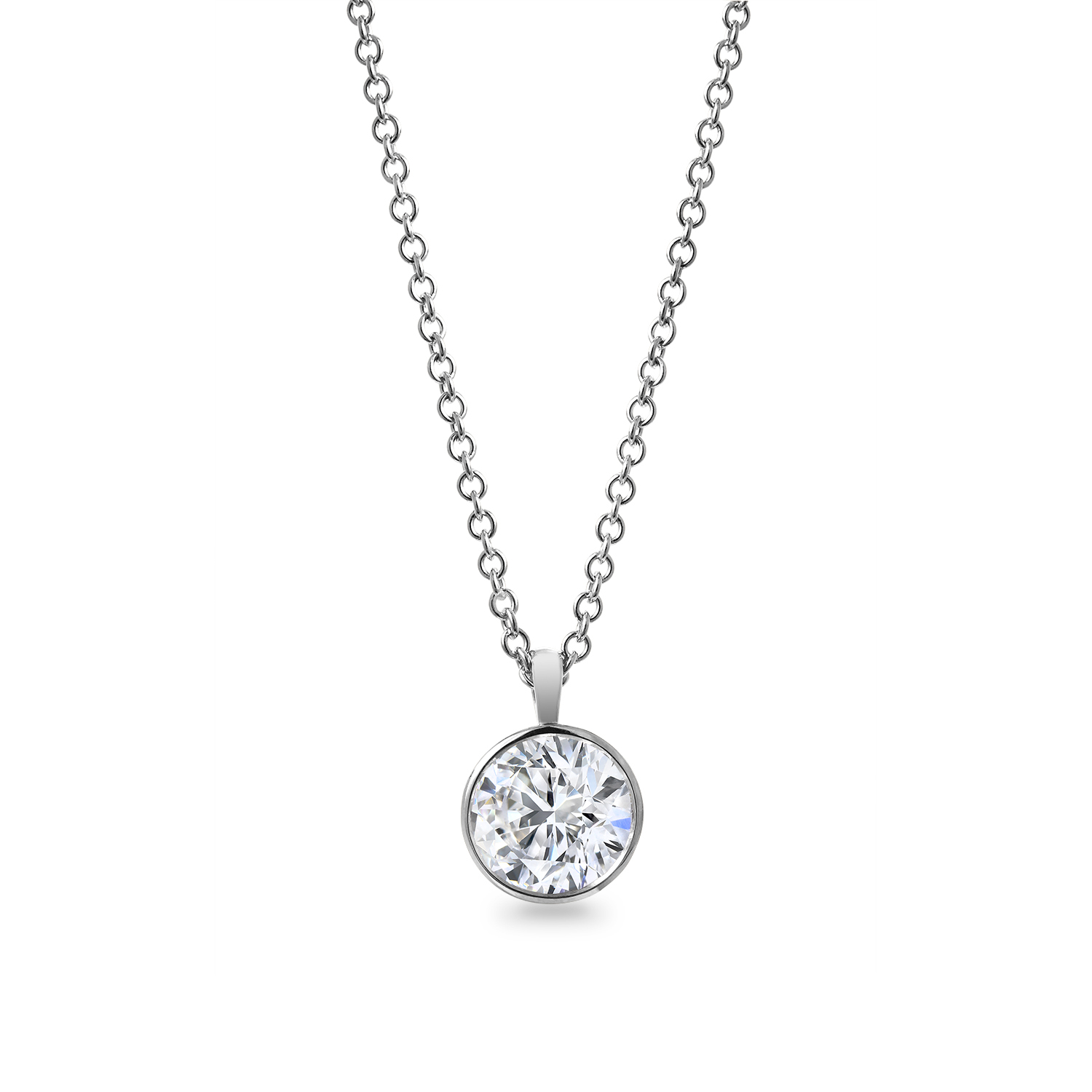 Clarity Diamond Signature Lab-Grown Bezel Set Round Diamond Solitaire Pendant in White Gold, 1.59 ct
