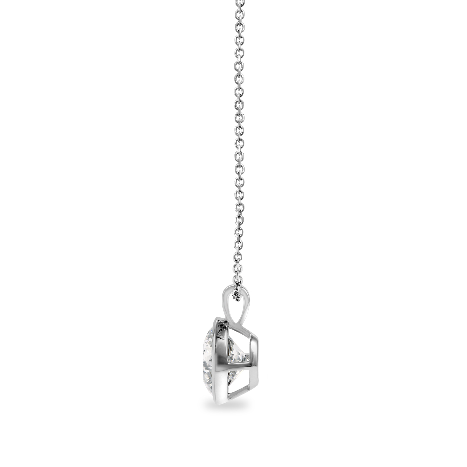 Clarity Diamond Signature Lab-Grown Bezel Set Round Diamond Solitaire Pendant in White Gold, 1.59 ct