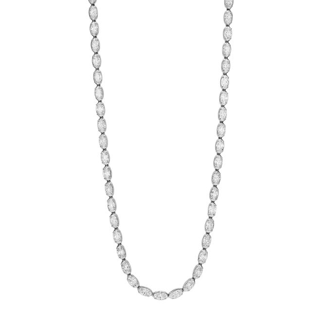 Rahaminov Oval Diamond Tennis Necklace in White Gold, 16", 14.72 cttw