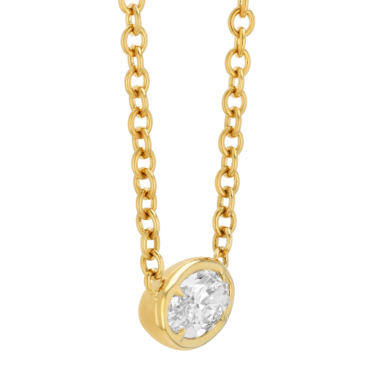 Rahaminov Oval Diamond Solitaire Pendant in Yellow Gold, 16