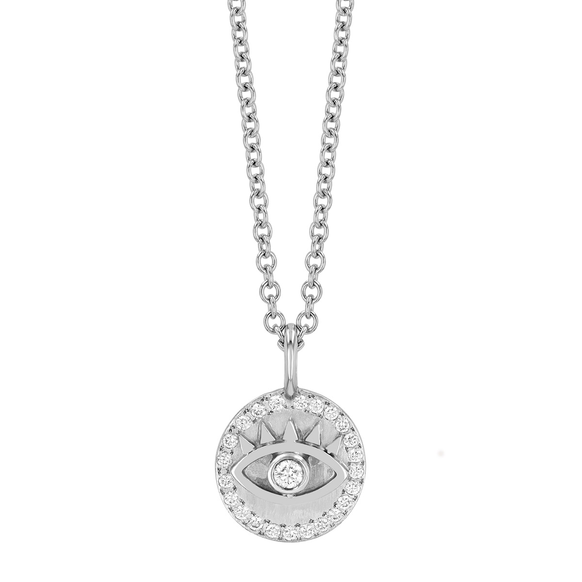 Rahaminov Diamond Evil Eye Disc Pendant in White Gold, 18