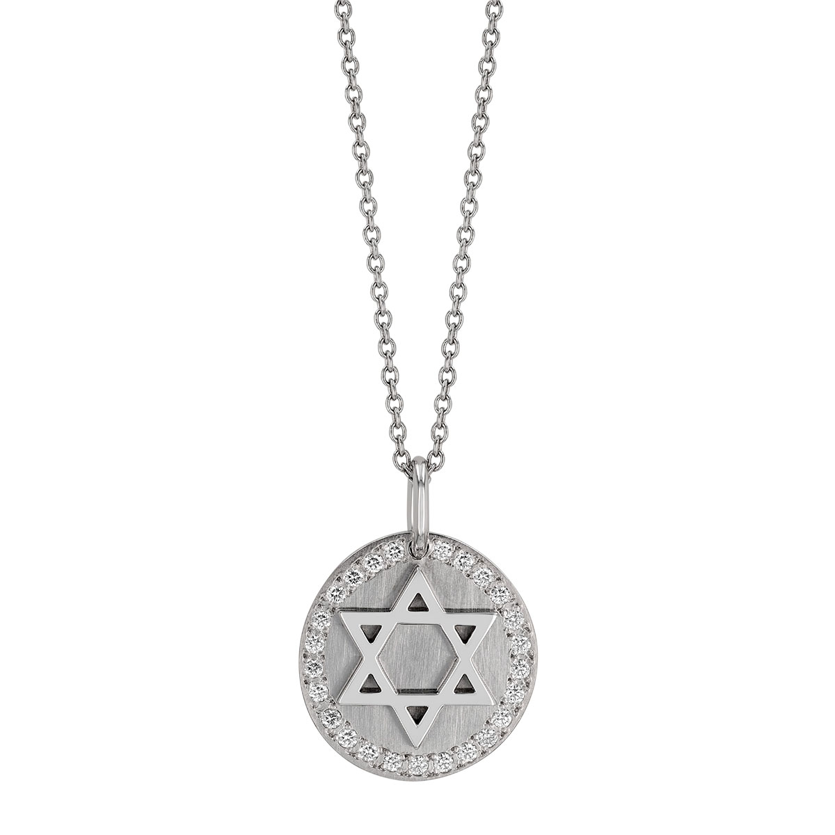 Rahaminov Diamond Star of David Disc Pendant in White Gold, 18