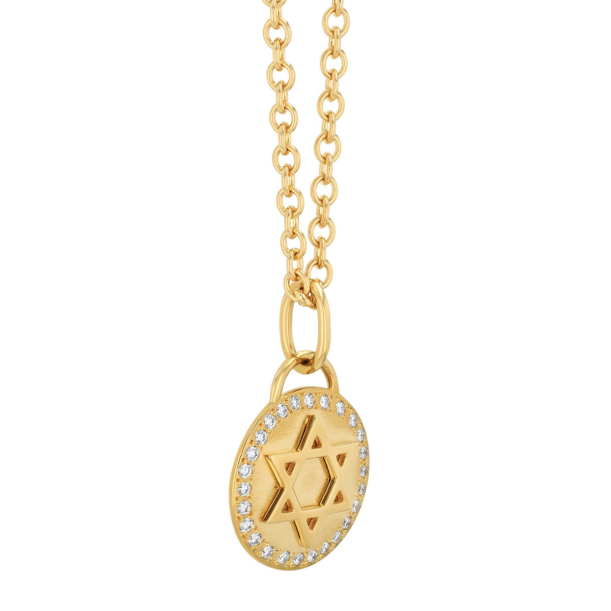 Rahaminov Diamond Star of David Disc Pendant in Yellow Gold, 18