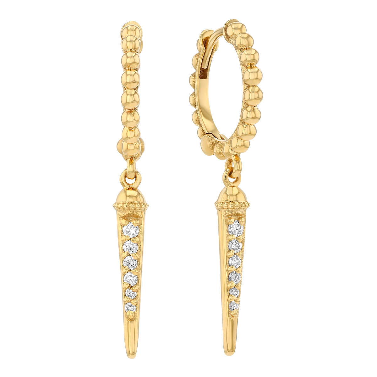 Marika Diamond Spike & Beaded Huggie Hoop Dangle Earrings in Yellow Gold