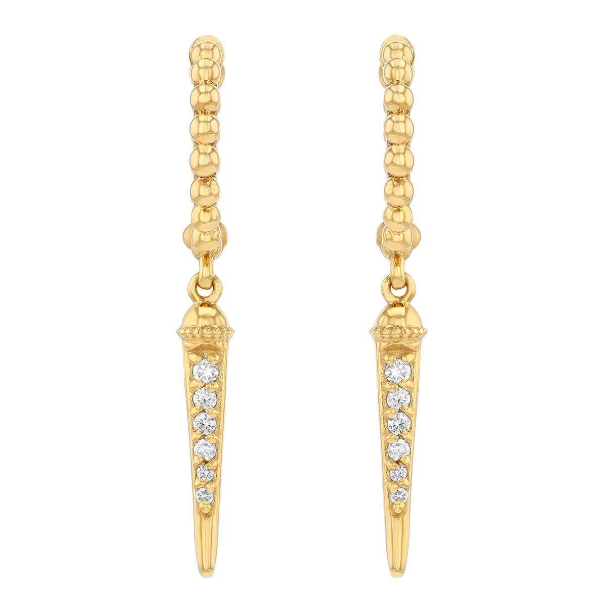 Marika Diamond Spike & Beaded Huggie Hoop Dangle Earrings in Yellow Gold