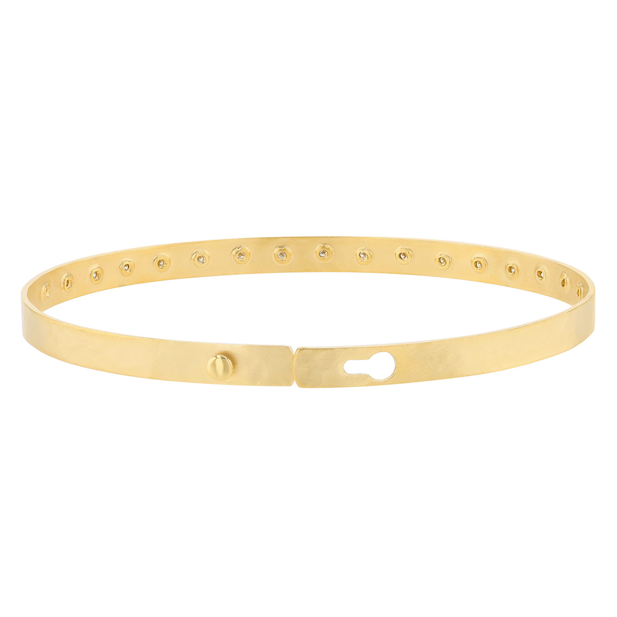 Marika Flush Set Diamond Single Row Bangle Bracelet in Yellow Gold