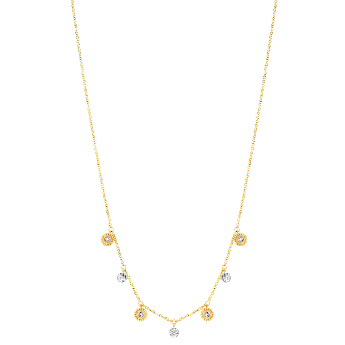 Marika Diamond Cluster & Coin Dangle Station Necklace in Yellow Gold