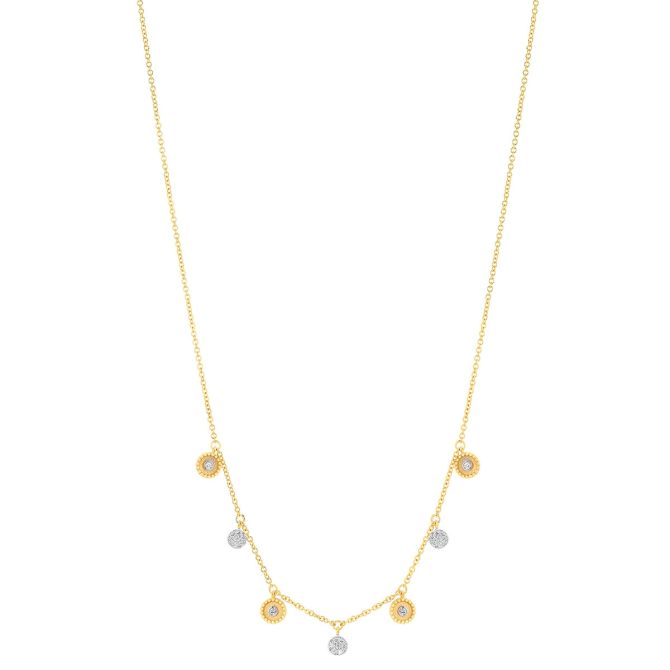 Marika Diamond Cluster & Coin Dangle Station Necklace in Yellow Gold