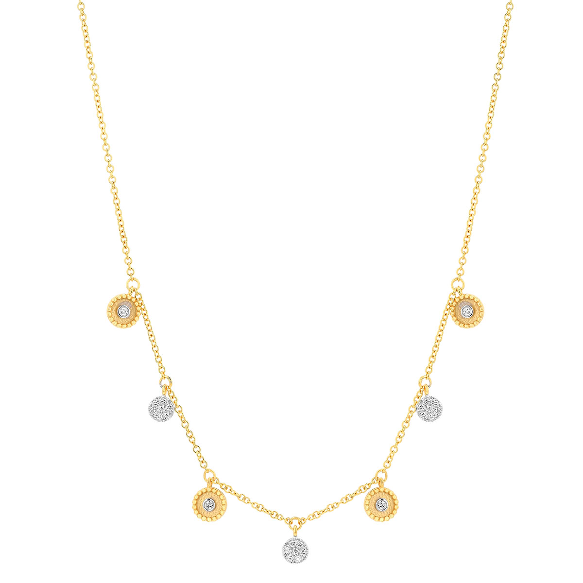 Marika Diamond Cluster & Coin Dangle Station Necklace in Yellow Gold