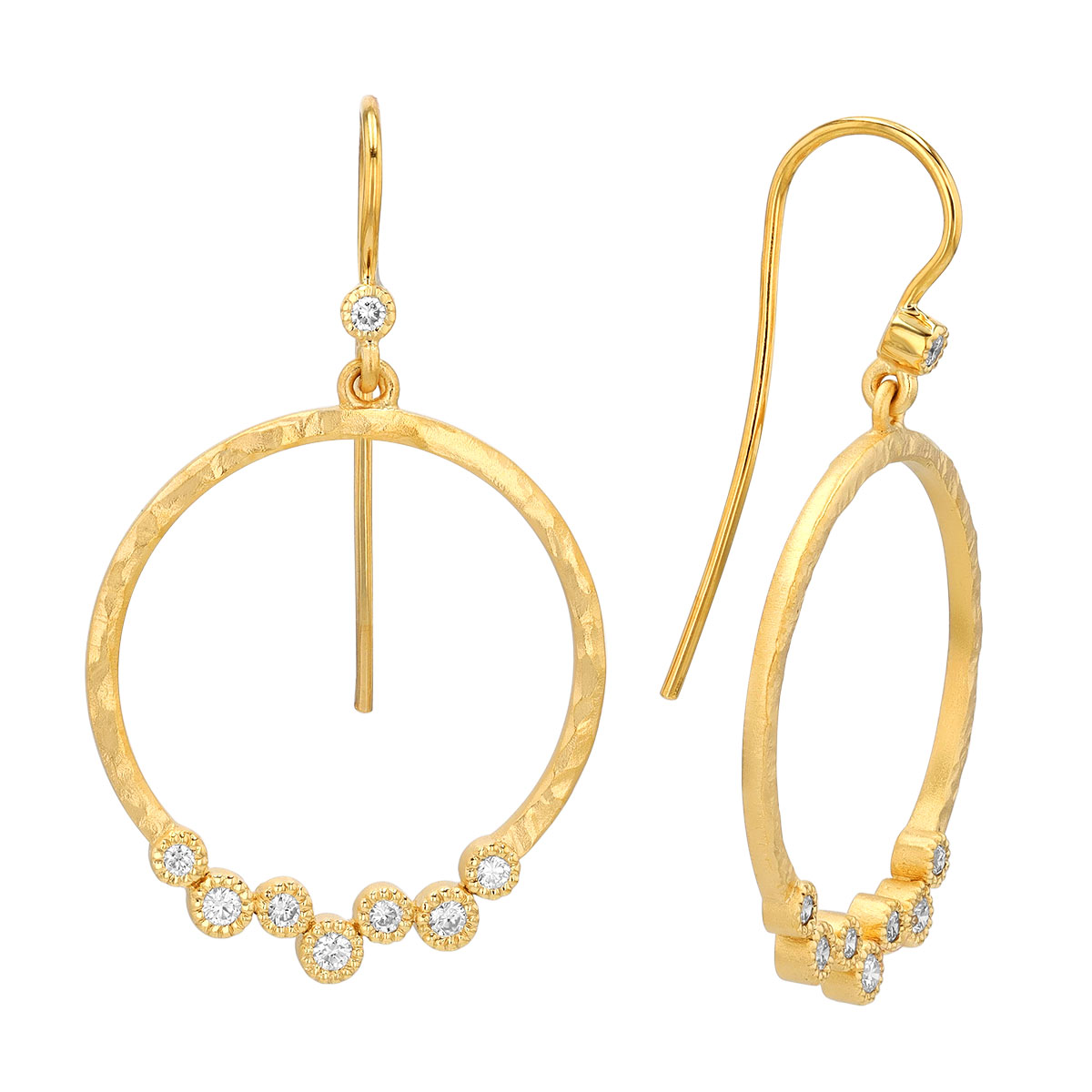 Marika Diamond Cluster Circle Dangle Earrings in Yellow Gold