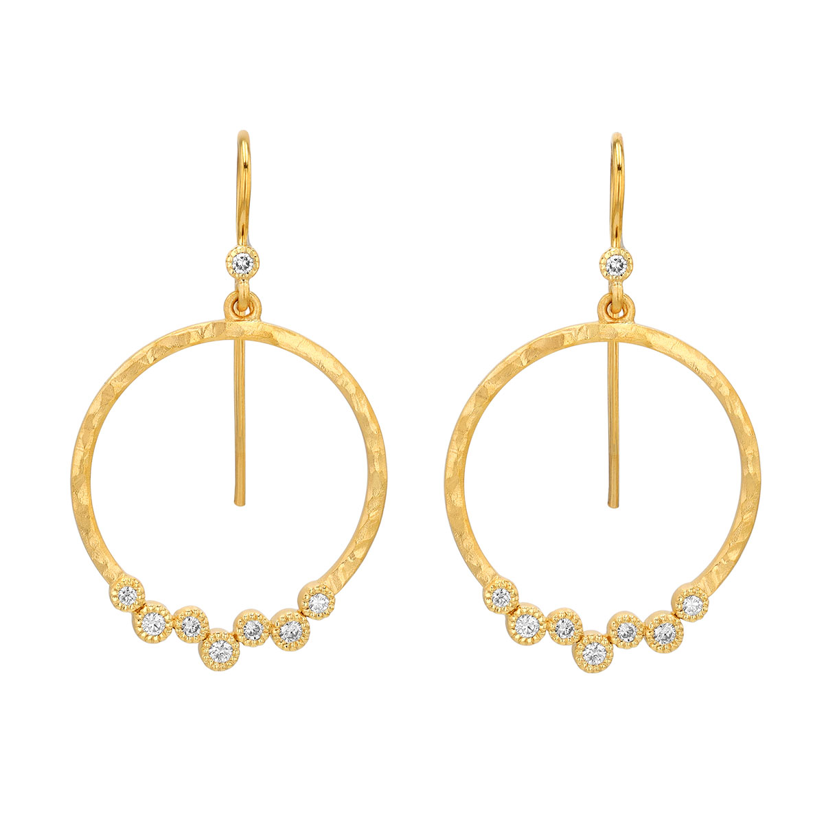 Marika Diamond Cluster Circle Dangle Earrings in Yellow Gold