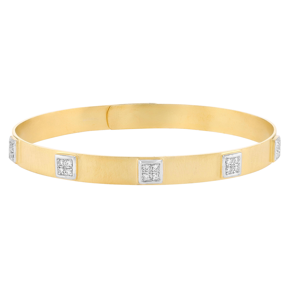 Marika Diamond Cluster Square Station Bangle Bracelet in Yellow Gold