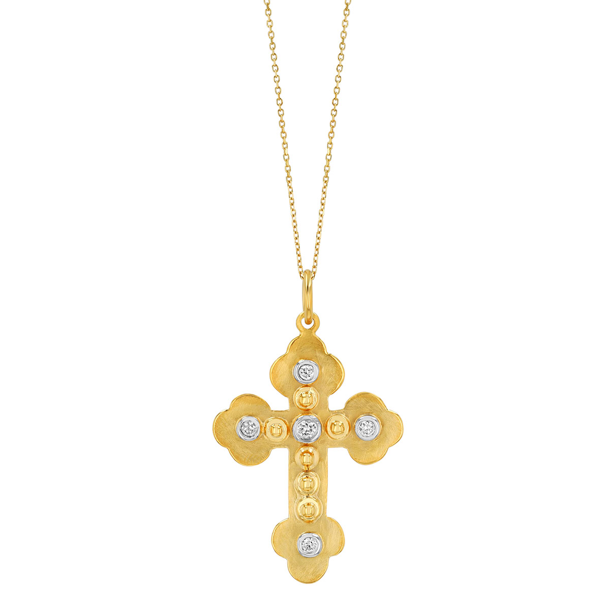 Marika Diamond & Beaded Cross Pendant in Two Tone