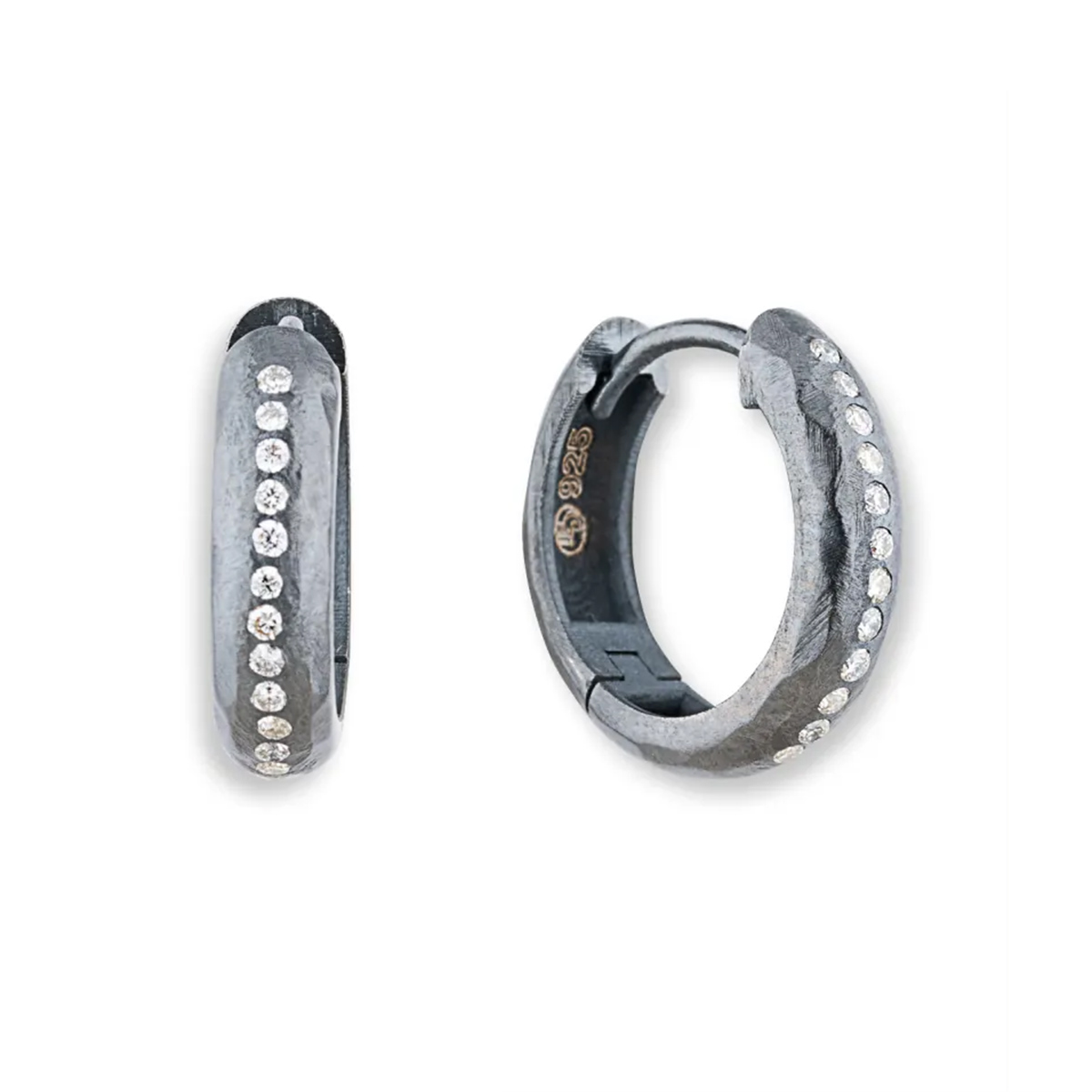 Lika Behar Diamond Huggie Hoop Earrings in Oxidized Sterling Silver