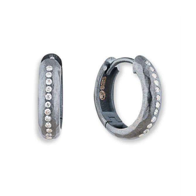 Lika Behar Diamond Huggie Hoop Earrings in Oxidized Sterling Silver