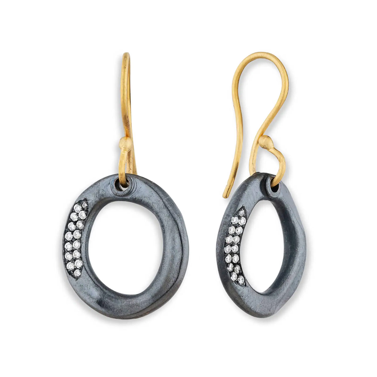 Lika Behar Orion Diamond Open Circle Dangle Earrings in Oxidized Sterling Silver & Yellow Gold