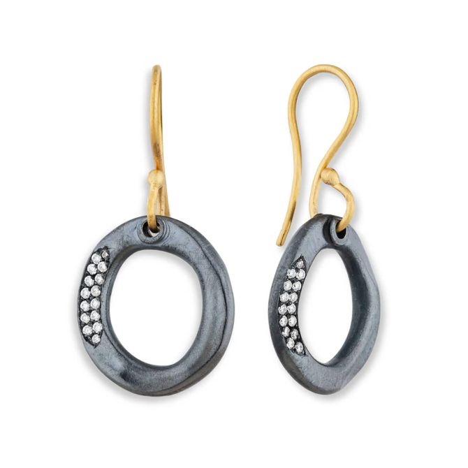 Lika Behar Orion Diamond Open Circle Dangle Earrings in Oxidized Sterling Silver & Yellow Gold