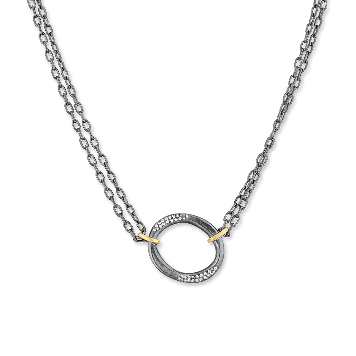 Lika Behar Orion Diamond Open Circle Pendant in Oxidized Sterling Silver & Yellow Gold, 18