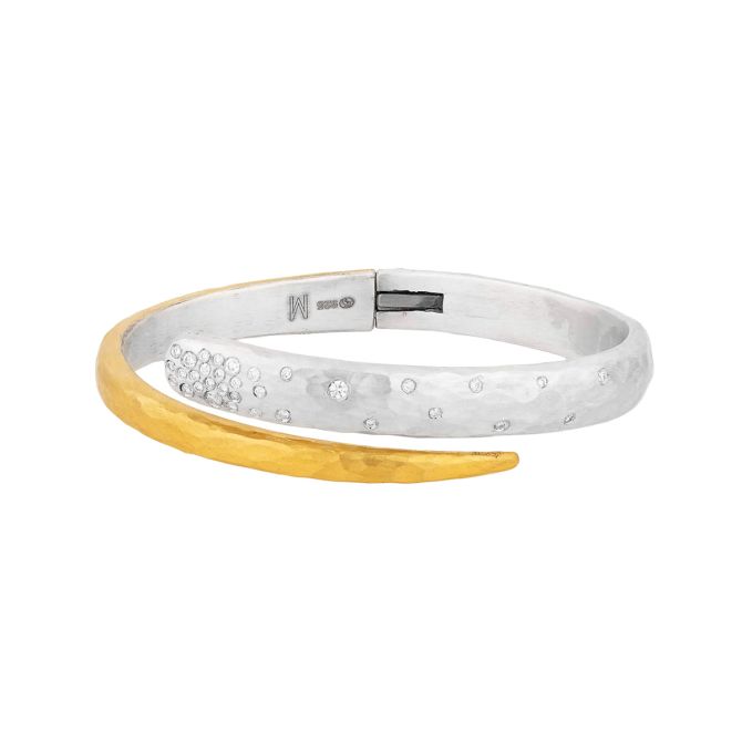 Lika Behar Midnight Warp Diamond Bypass Bangle Bracelet in Sterling Silver & Yellow Tone