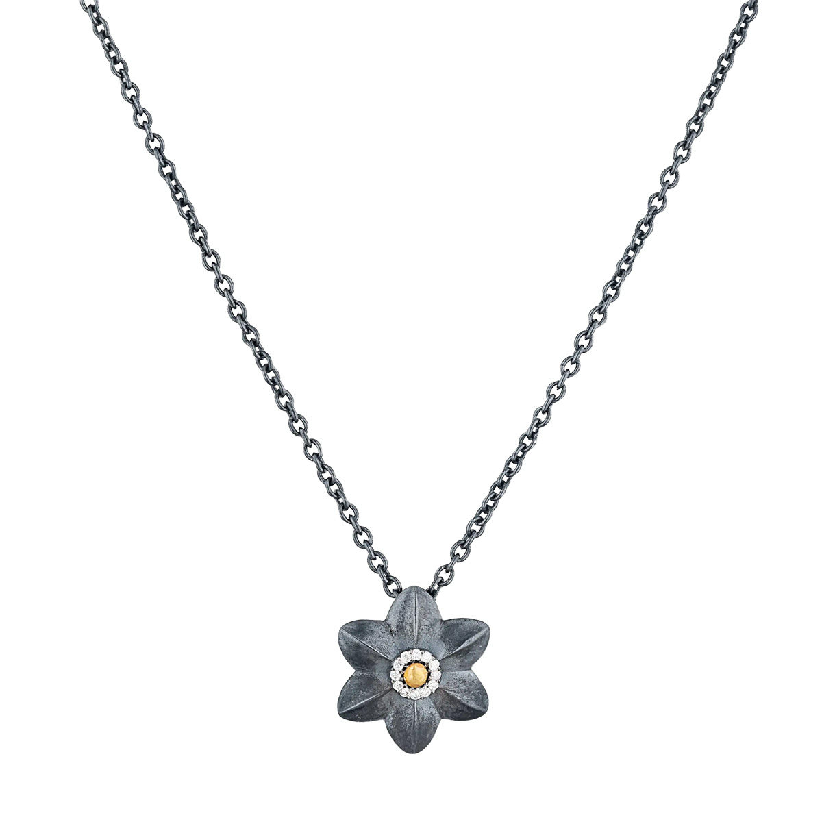 Lika Behar Diamond Lotus Flower Pendant in Oxidized Sterling Silver & Yellow Gold, 18