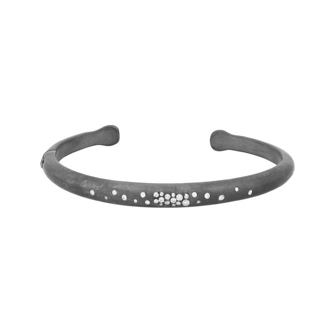 Lika Behar Boogie Line Flush Set Diamond Scatter Cuff Bracelet in Oxidized Sterling Silver