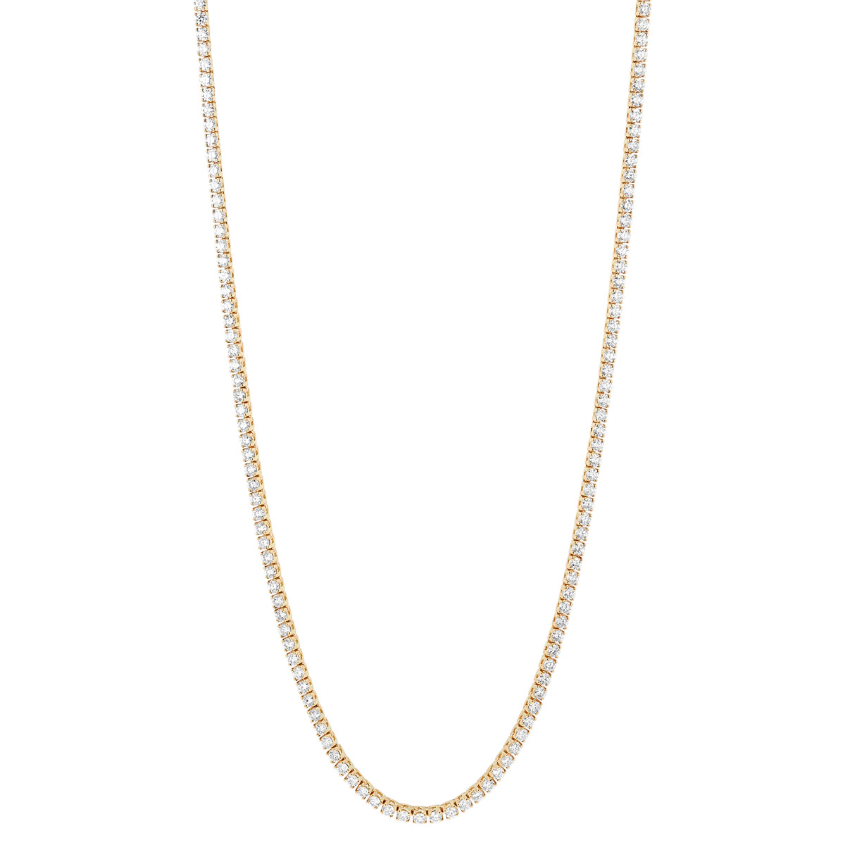 Diamond 4 Prong Tennis Necklace in Yellow Gold, 8.60 aptw