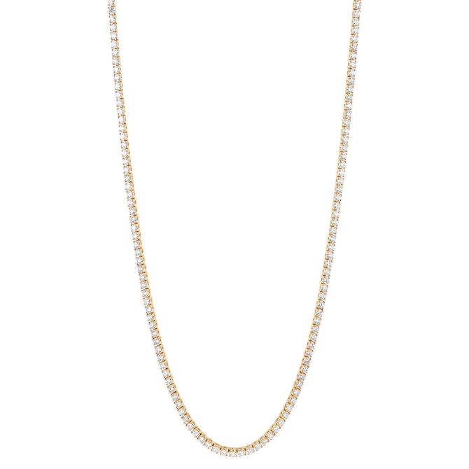 Diamond 4 Prong Tennis Necklace in Yellow Gold, 8.60 aptw