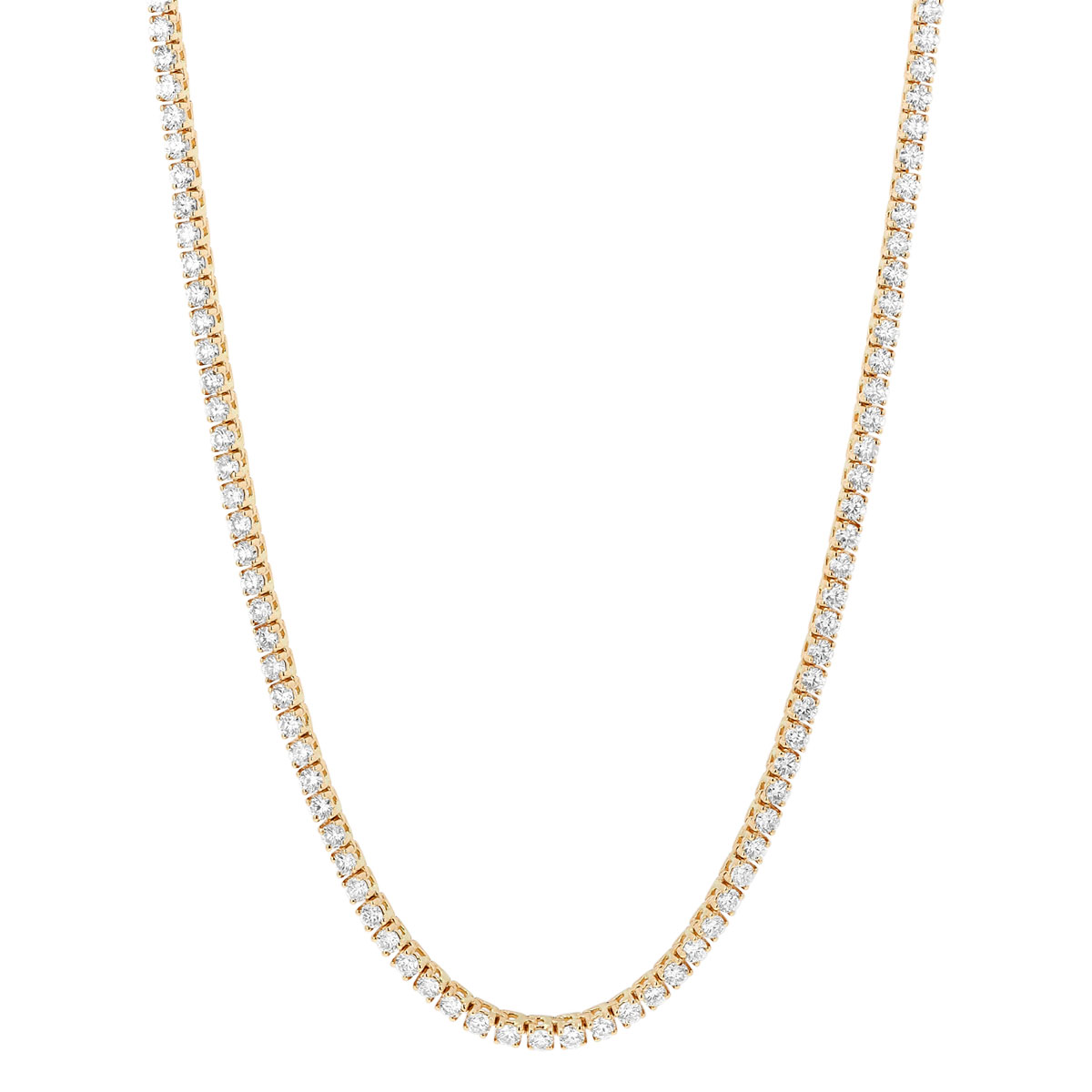 Diamond 4 Prong Tennis Necklace in Yellow Gold, 8.60 aptw