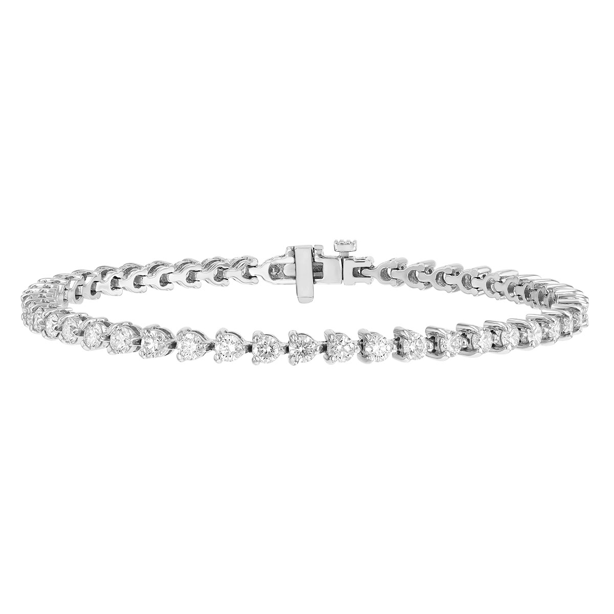 Round Diamond 3 Prong Tennis Bracelet in White Gold, 4.00 aptw