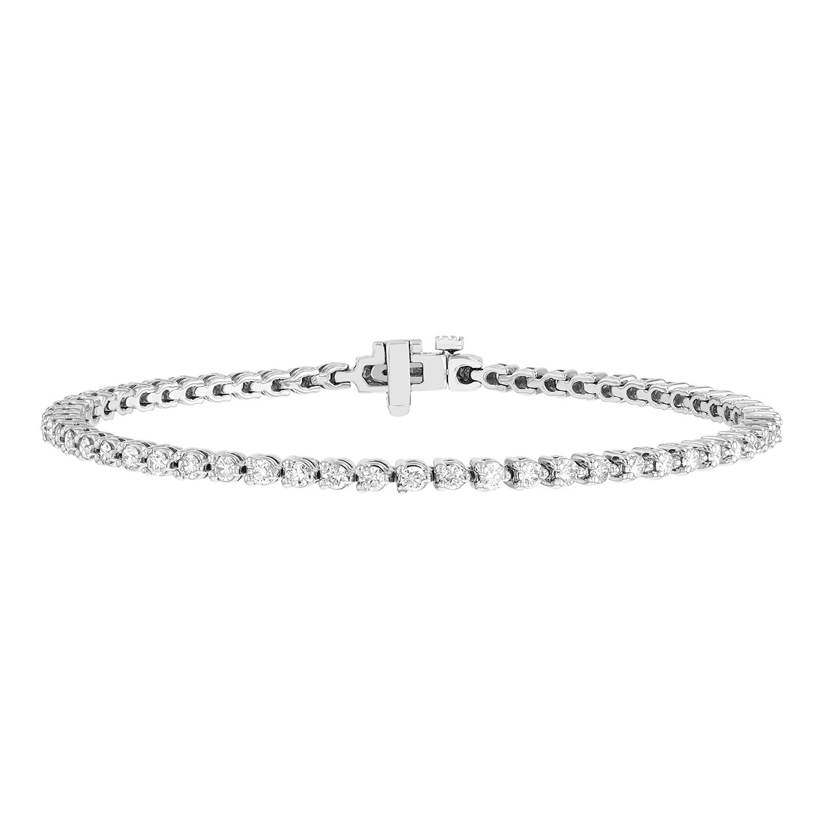 Round Diamond 3 Prong Tennis Bracelet in White Gold, 2.00 aptw