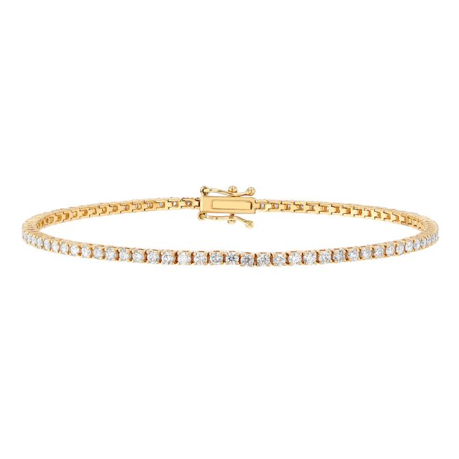 Round Diamond 4 Prong Tennis Bracelet in Yellow Gold, 2.00 aptw