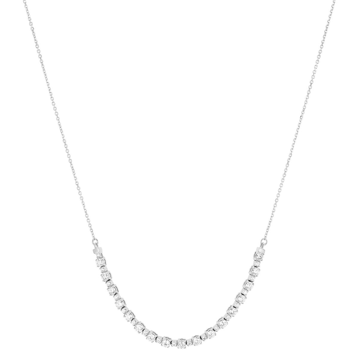 Alternating Size Round Diamond Necklace in White Gold, 18