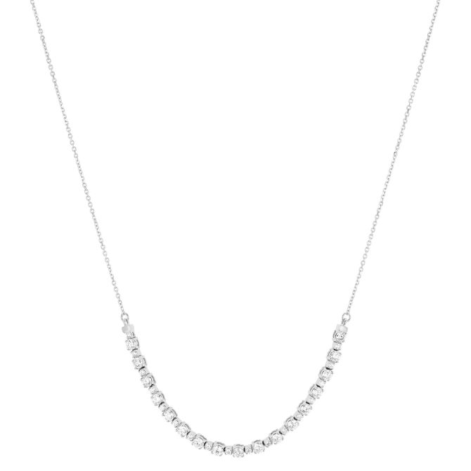 Alternating Size Round Diamond Necklace in White Gold, 18"