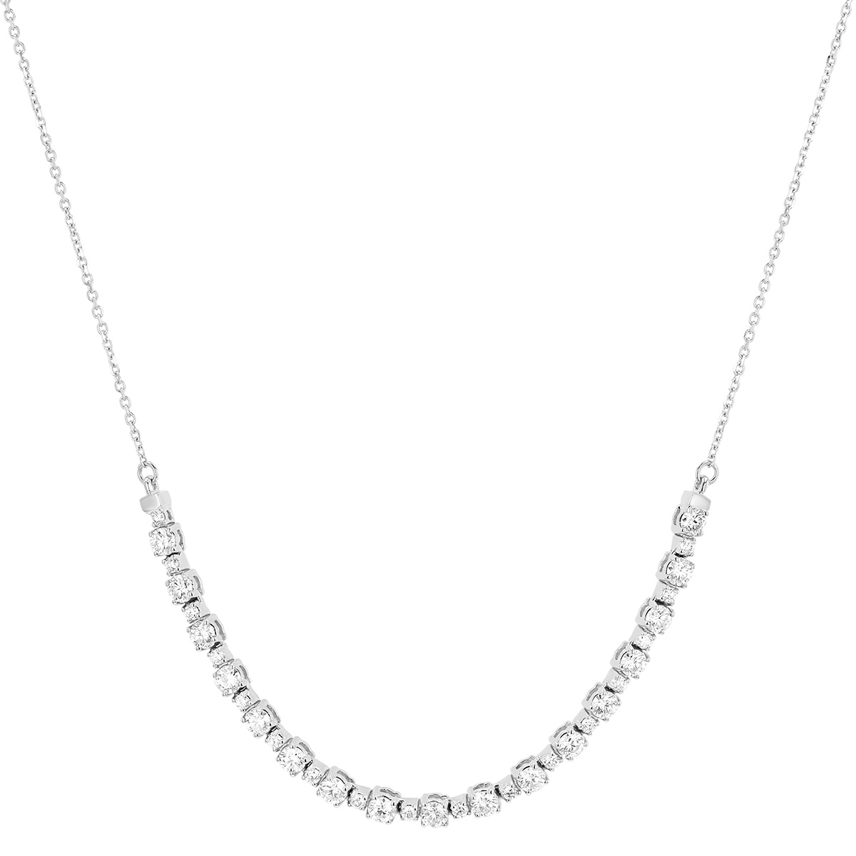 Alternating Size Round Diamond Necklace in White Gold, 18