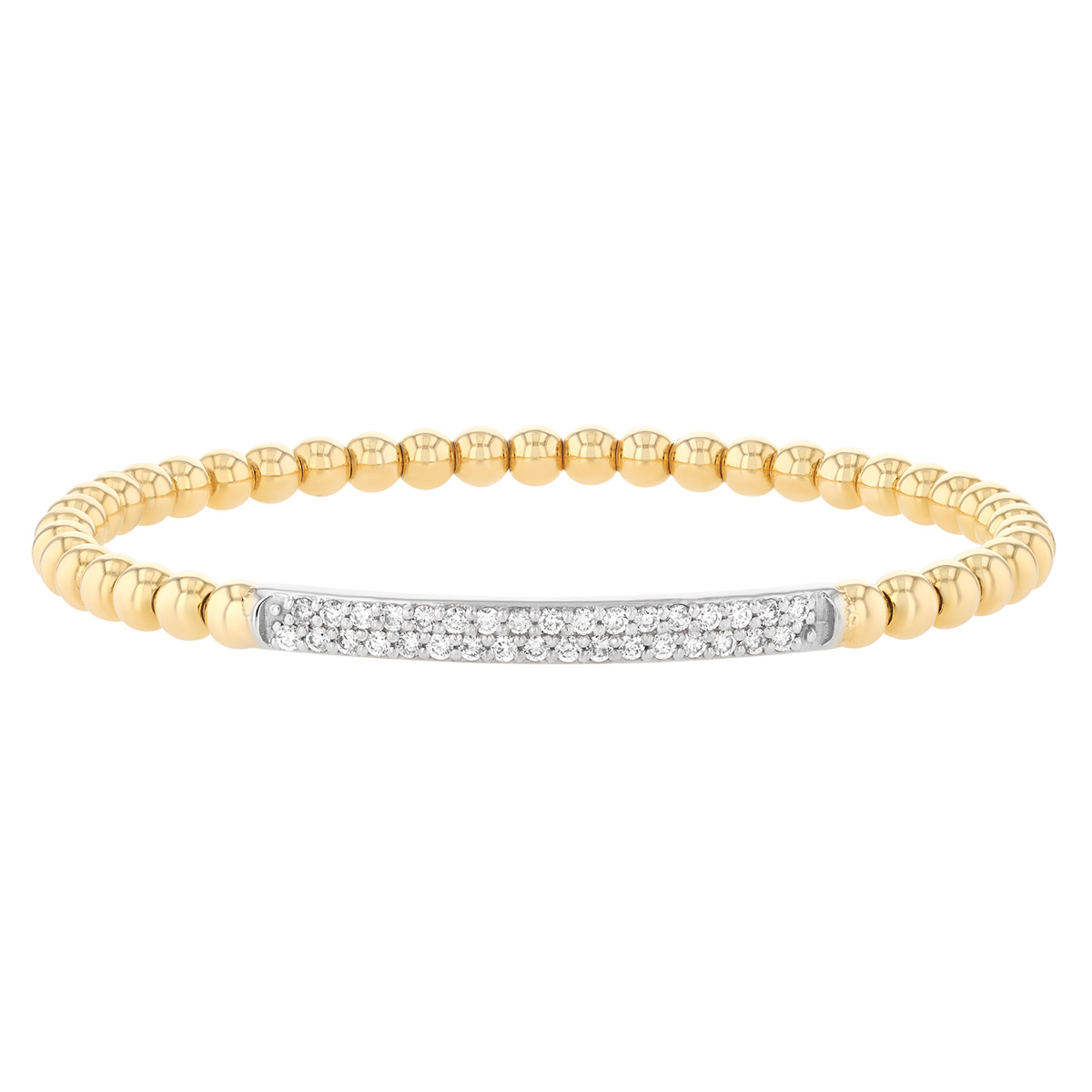 Diamond Pavé Bar & Beaded Bracelet in Two Tone
