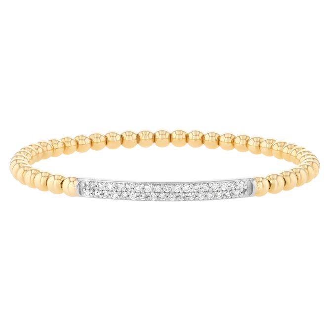 Diamond Pavé Bar & Beaded Bracelet in Two Tone