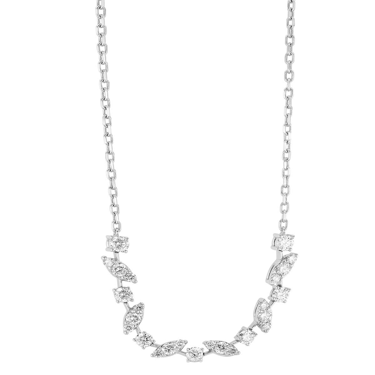 Diamond Cluster Station Necklace in White Gold