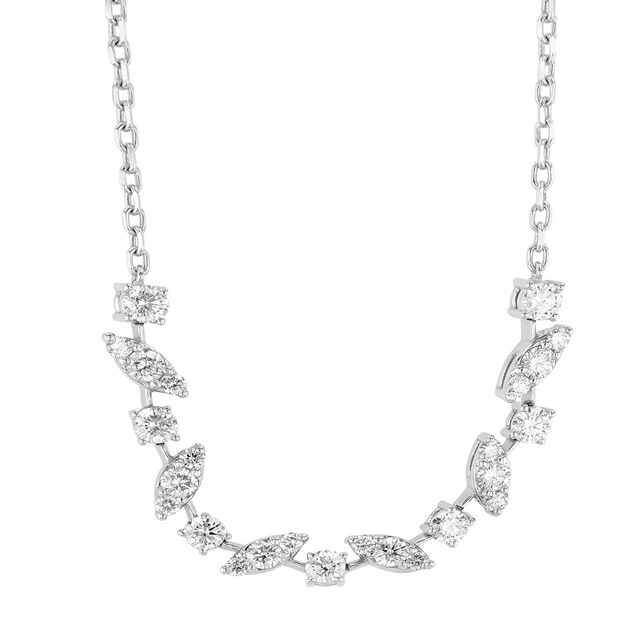 Diamond Cluster Station Necklace in White Gold