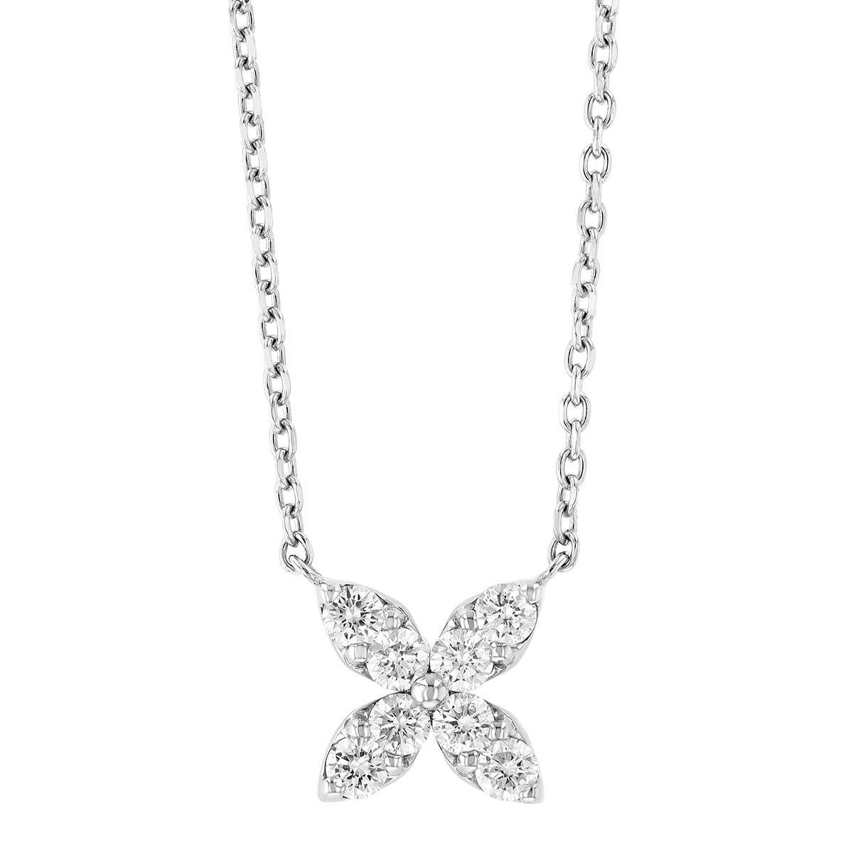 Diamond 4 Petal Flower Pendant in White Gold