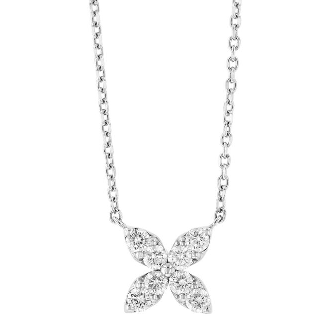 Diamond 4 Petal Flower Pendant in White Gold