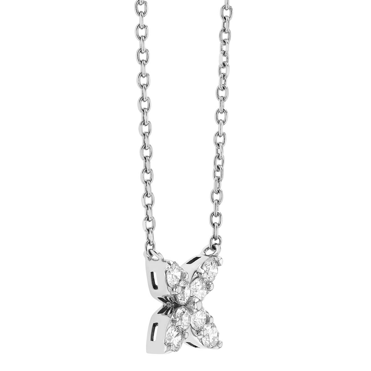 Diamond 4 Petal Flower Pendant in White Gold