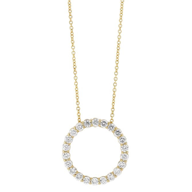 Diamond Open Circle Pendant in Yellow Gold, 0.98 cttw