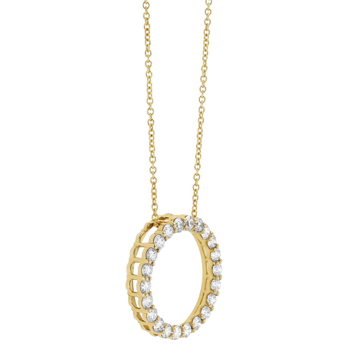 Diamond Open Circle Pendant in Yellow Gold, 0.98 cttw
