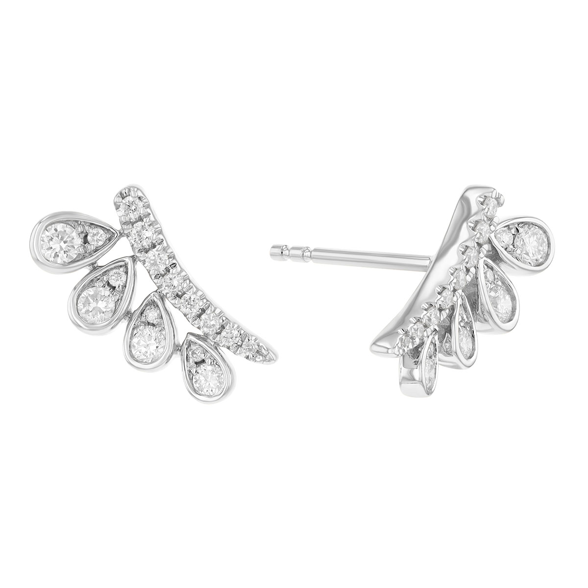 Graduated Diamond Teardrop Climber Earrings in White Gold