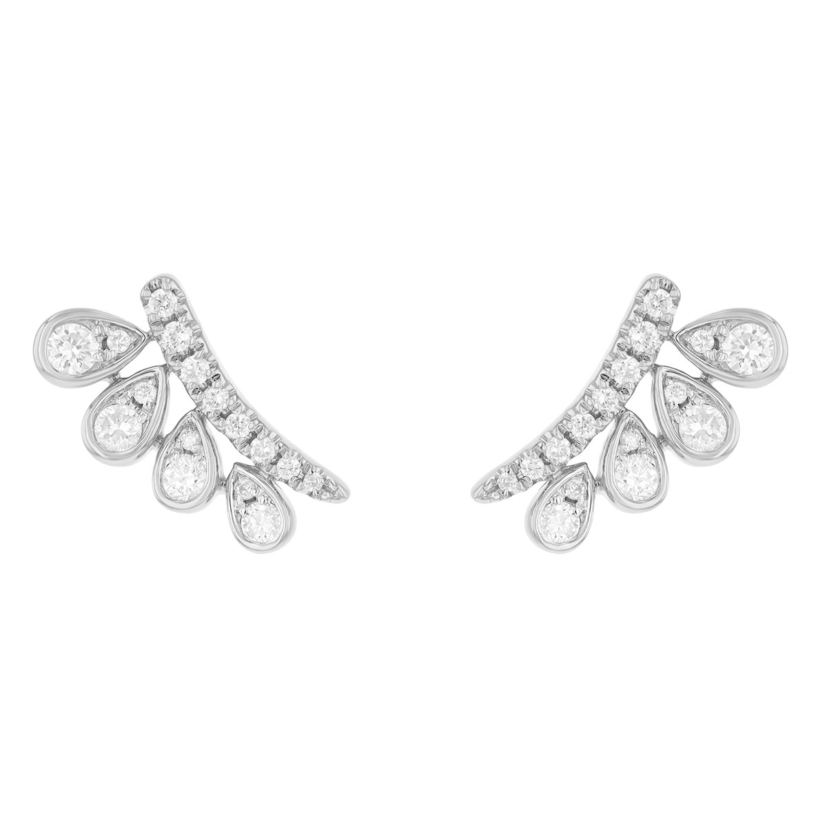 Graduated Diamond Teardrop Climber Earrings in White Gold