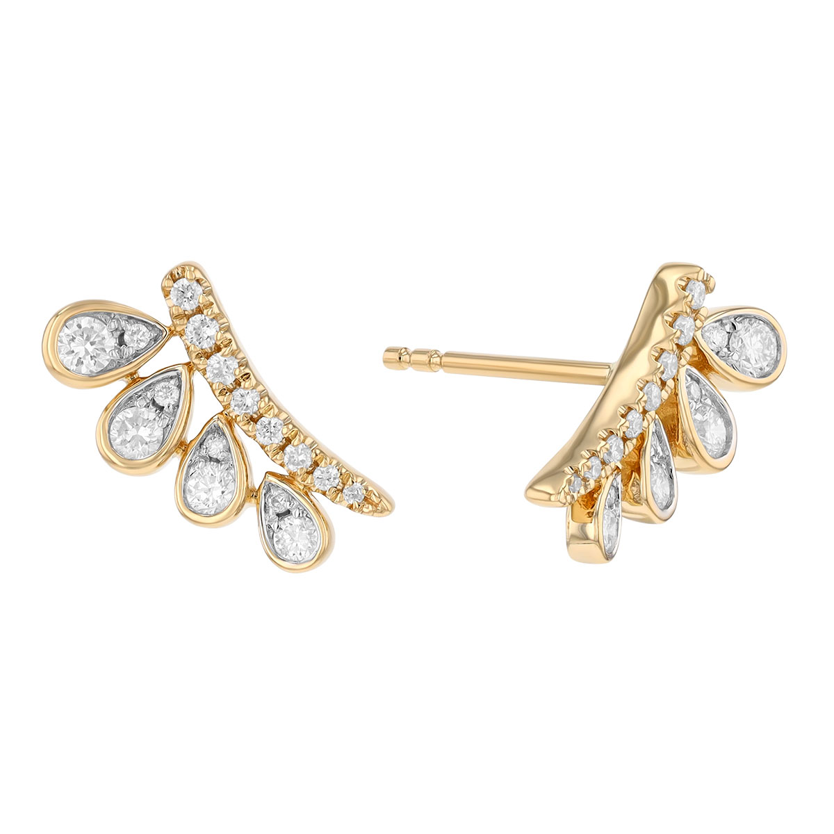 Graduated Diamond Teardrop Climber Earrings in Yellow Gold