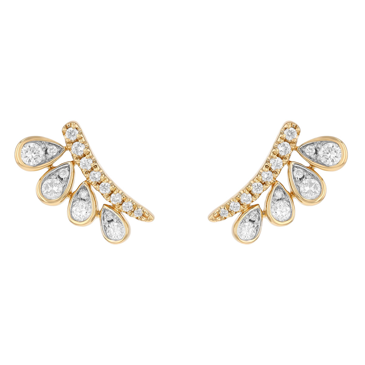 Graduated Diamond Teardrop Climber Earrings in Yellow Gold