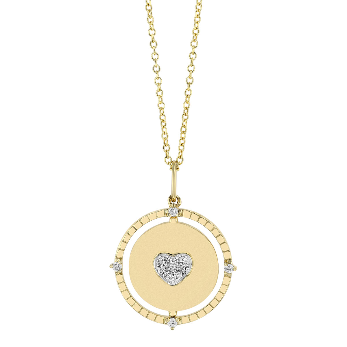 Diamond Clover & Heart Reversible Disc Pendant in Yellow Gold, 18