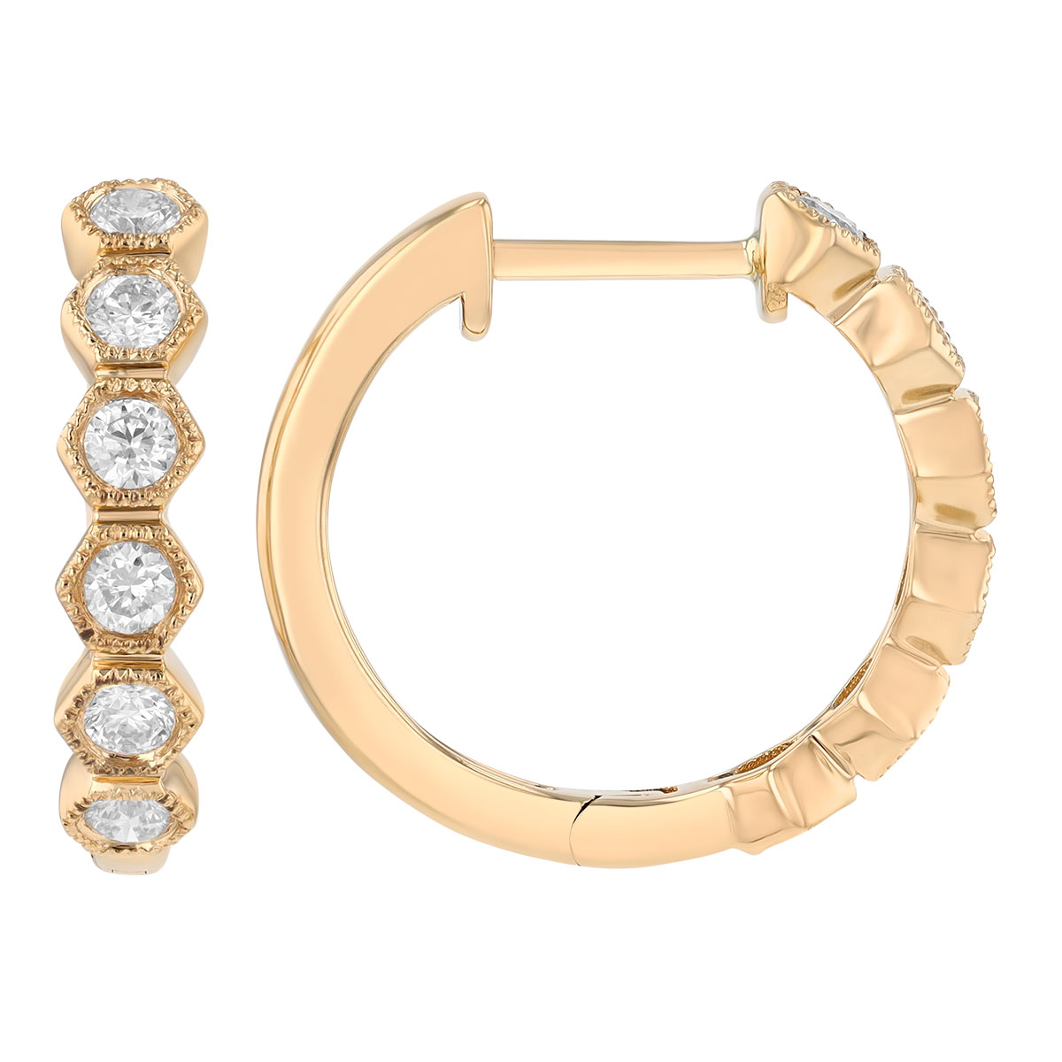 Diamond Honeycomb Huggie Hoop Earrings in Yellow Gold